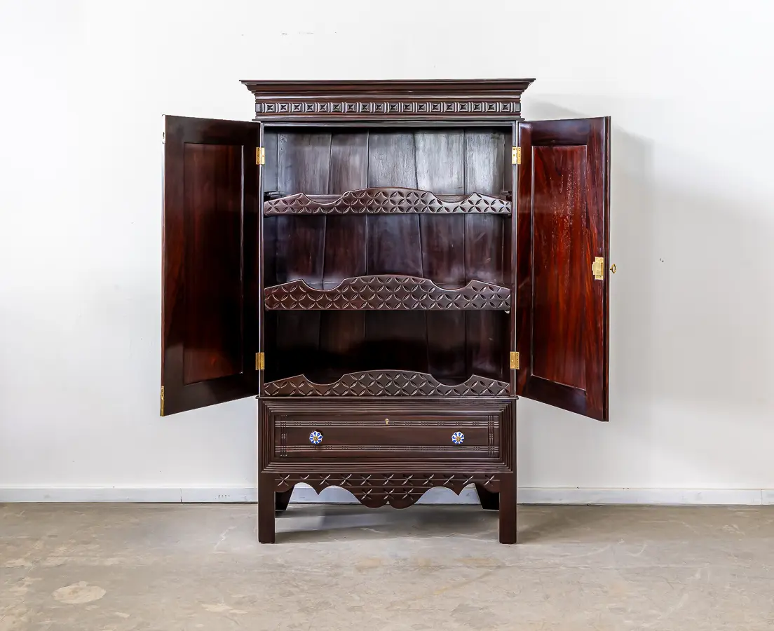 Portuguese Rosewood Cupboard with Carved DoorsPortuguese Rosewood Cupboard with Carved Doors
