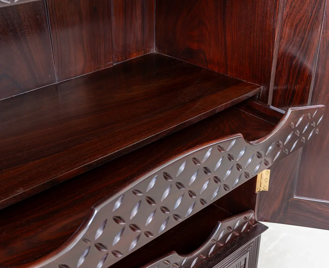 Portuguese Rosewood Cupboard with Carved DoorsPortuguese Rosewood Cupboard with Carved Doors