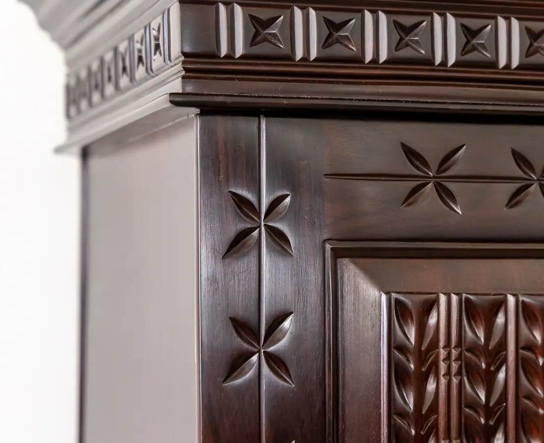 Portuguese Rosewood Cupboard with Carved DoorsPortuguese Rosewood Cupboard with Carved Doors