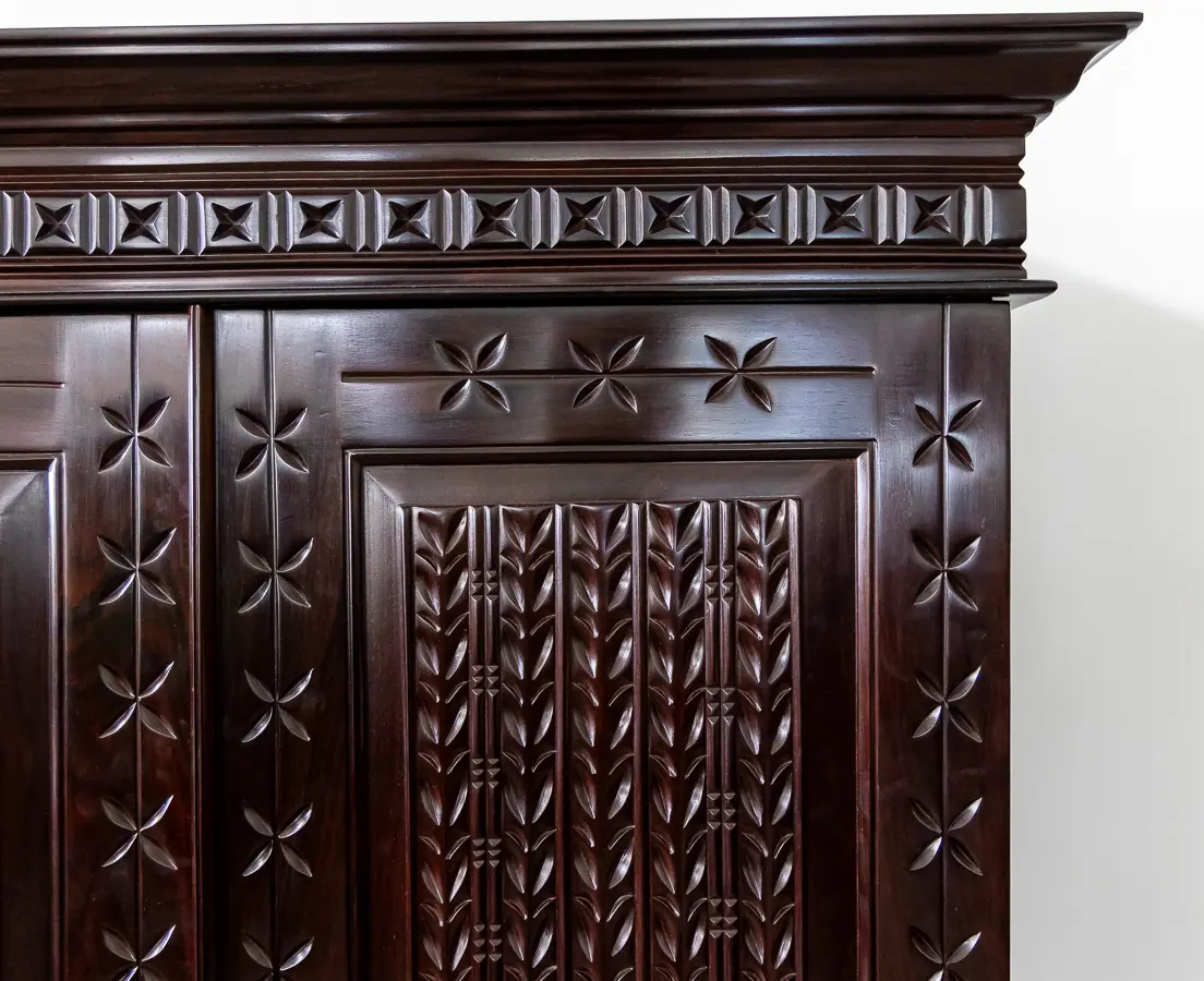 Portuguese Rosewood Cupboard with Carved DoorsPortuguese Rosewood Cupboard with Carved Doors