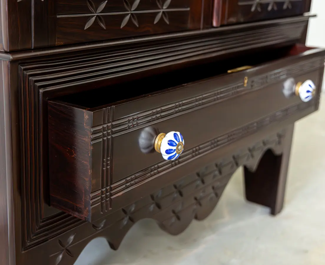 Portuguese Rosewood Cupboard with Carved DoorsPortuguese Rosewood Cupboard with Carved Doors