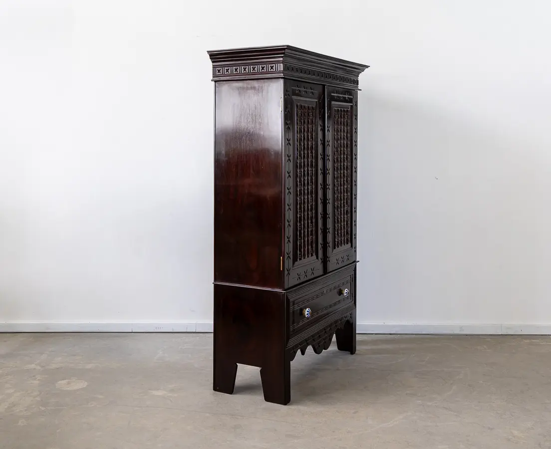 Portuguese Rosewood Cupboard with Carved DoorsPortuguese Rosewood Cupboard with Carved Doors