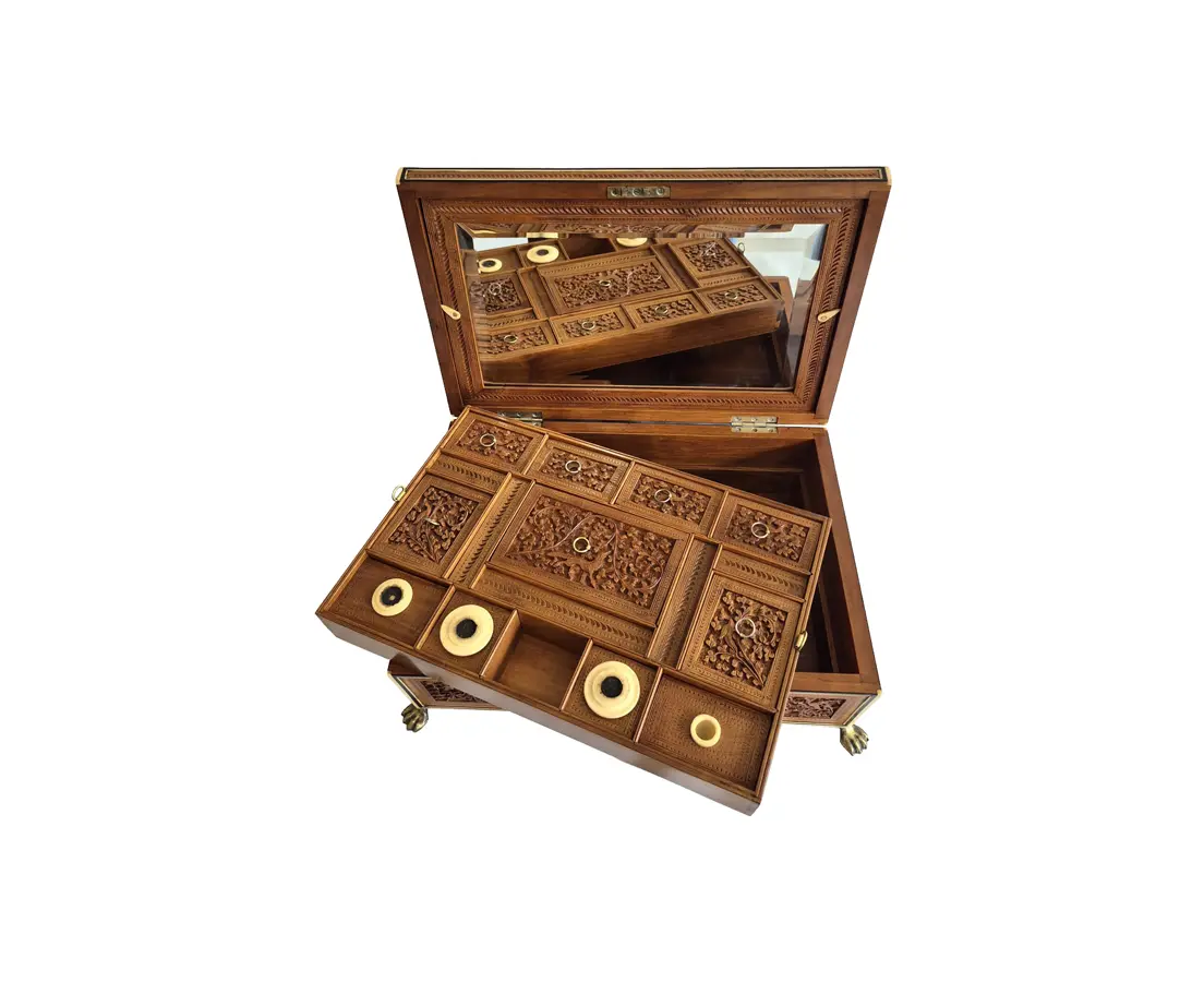 Cedarwood, Ebony Dressing Box on Brass Feet