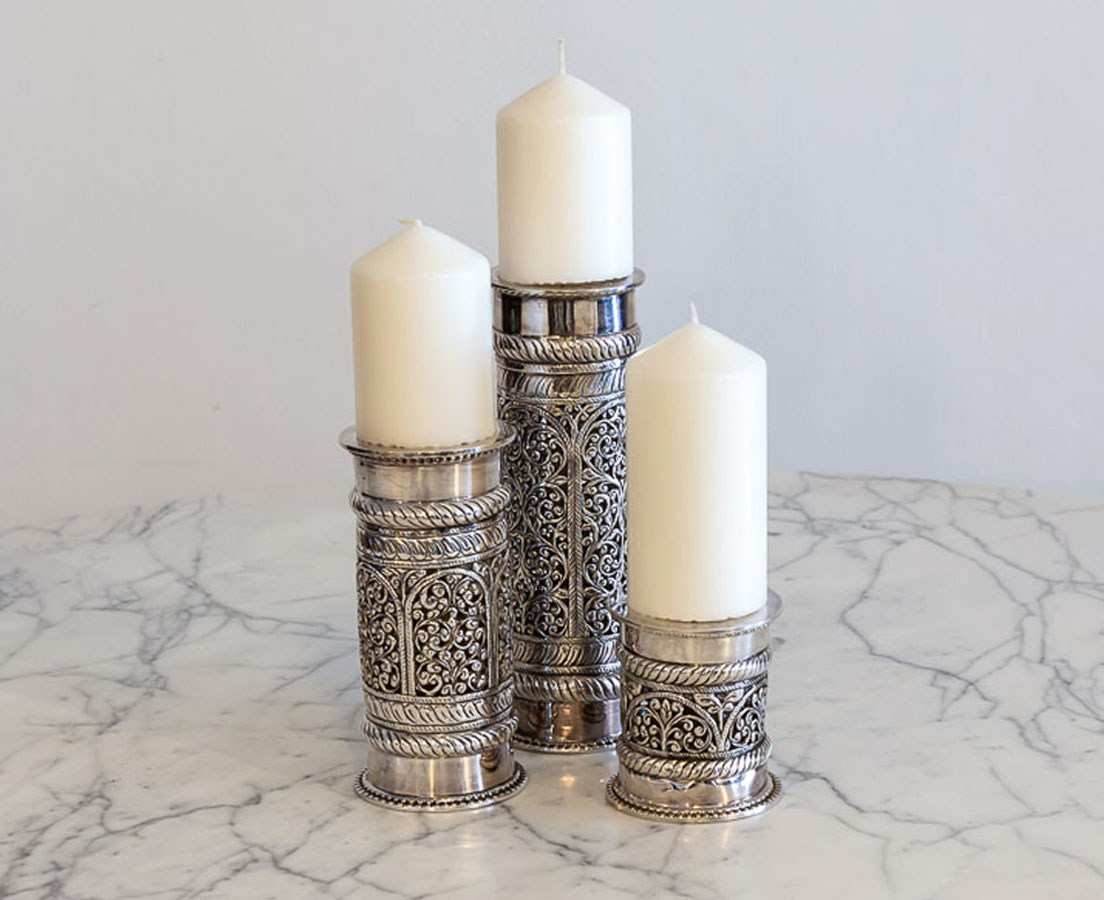 Decorative Silver Candle Stick - The Past Perfect Collection