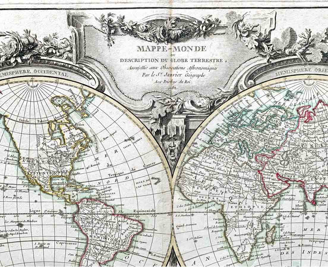 World Map in Two Hemispheres - Copper Engraving - The Past Perfect ...
