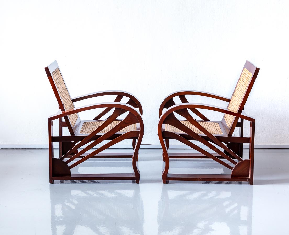 Pair Of Walnut Art Deco Chairs The Past Perfect Collection