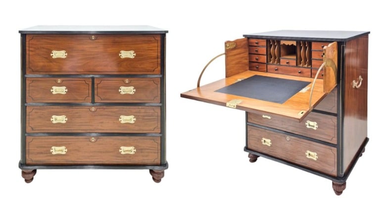 Sustainable Furniture: Buy Well Buy Once - British Mahogany Ebony and Camphor Secretaire Chest of Drawers - The Past Perfect Collection Singapore
