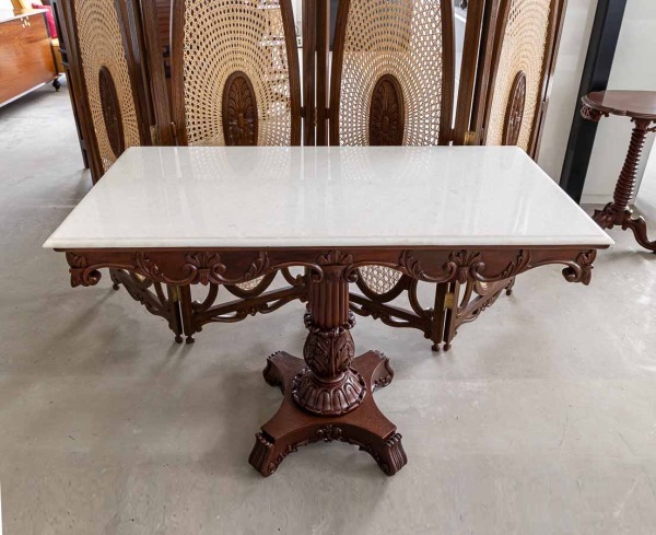 British Colonial Mahogany Marble Console Table - The Past Perfect ...